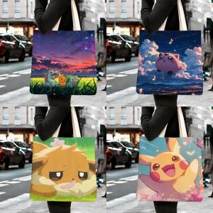 Bandai | Pokemon Leafeon Storage Bags Tote Bag Travel Summer Beach Shoulder Bag Reusable Grocery Shopping Bag Anime Artwork