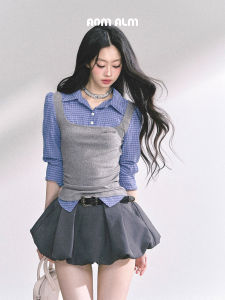 SHAOYEYAN | Plaid Shirt Faux Two-Piece American Style Summer Workwear