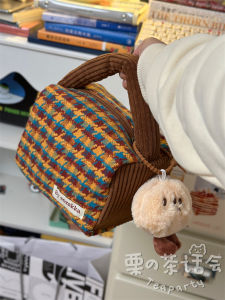 Retro Wind ฤดูใบไม้ร่วงฤดูหนาวกระเป๋าถือผู้หญิงน่ารัก Little Tote กระเป๋า Tea Party ยี่ห้อลายสก๊อตวัสดุขนสัตว์ Casual Use