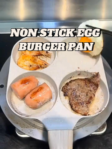 Maifan Stone 4-Hole Non-Stick Egg Burger Pan | Fast Heat Conducting | Wooden Handle