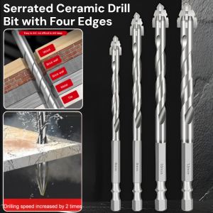 Serrated Ceramic Drill Bit with Four Edges High Hardness Tungsten Steel Eccentric Bit For Marble Concrete Brick Drilling Tools 6-12mm