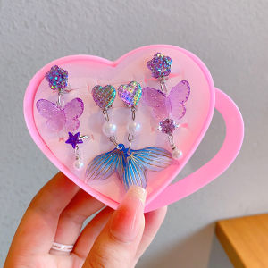 Girls Cartoon Mermaid Pearl Drop Earrings Jewelry Set No Piercing Required Pendant Pearl Ear Jewelry Gift Box for Kids