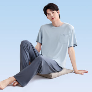 Mens Ice Silk Thin Summer New Sleepwear Set Large Size