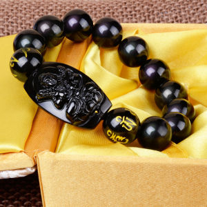 Black Beads Bracelet Couple Style Male Female Matching Birth Buddha Zodiac Animal Design Natural Crystal Semi-Precious Stones