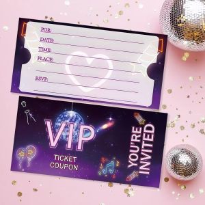 10 Chiếc Thiệp Mời Sinh Nhật Chủ Đề Kpop Tiệc Neon Phong Cách VIP Cho Bé Trai Và Bé Gái Màu Tím Lấy Cảm Hứng Từ Phim Thẻ Giấy