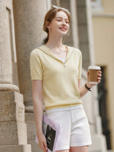 XIANGYING | Slender Yellow Fake Two-piece Knitted Blouse