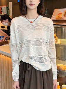 QINGNAER | Lace Hollow Design Long Sleeve Knitwear Large Size Womens Sweater