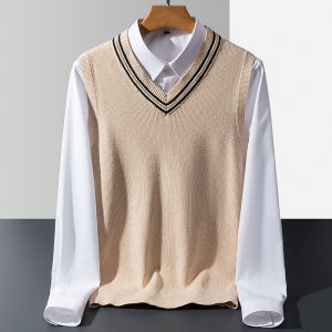 Dày Dặn Lông Cừu Mùa Thu Mùa Đông Áo Vest Nam Áo Len Dệt Kim Cộc Tay Không Tay Cổ Chữ V Trái Tim Ấm Áp Áo Chui Đầu Thoải Mái Phong Cách Đại Học Màu Tinh Khiết