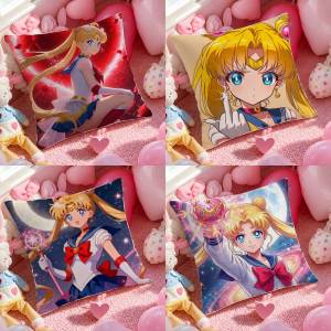 Bandai | Sailor Moon Chibi Moon Anime Plush Pillow Cover Soft Short Plush Cushion Cover For Sofa Bedroom Home Decor Gift Decoration