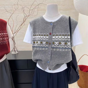 Retro Knit Cardigan Vest Lazy Casual Style for Spring and Autumn