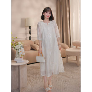 Nana Maternity Dress Nursing Summer New Chinese Style Pregnant Women Dress round Neck Short Sleeve Midi Dress All Stage
