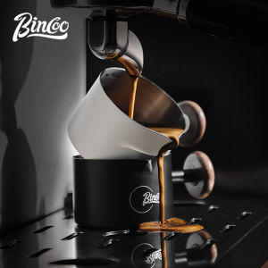 BINCOO ถ้วยด้ามจับสแตนเลสไม้ตวงถ้วยกาแฟเอสเปรสโซขนาด100มล. ถ้วยใส่นมแยกกาแฟของเหลว