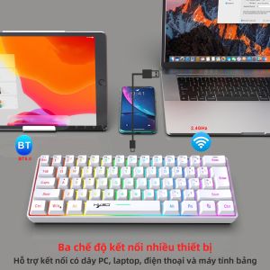 Bàn Phím Chơi Game Không Dây 60% 61 Phím Đèn Nền RGB Ba Chế Độ Kết Nối BT5.0/2.4G/USB-C Mini Dùng Cho Máy Tính Để Bàn & Laptop