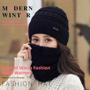 Warm & Windproof Womens Knit Hat with Integrated Scarf
