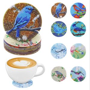 other | 8 pieces DIY diamond painting art set Man bird pattern coaster special shape crystal artificial diamond Mosaic process