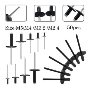 50pcs Black Aluminum Blind Rivets M2.4 M3.2M4 M5 Dome Head Rivets for Aluminum Sheet Steel Mandrel Exhaust