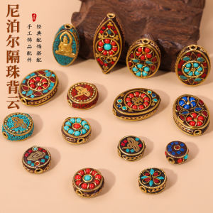 Handmade DIY Accessories Nepal Chinese Knot Beads with Embedded Amethyst and Golden Bronze Design for Fashion Jewelry