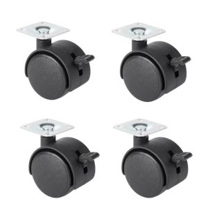 4Pcs Furniture Caster Wheel Table Plate with Brake 1.5 Swivel Castor Wheel Replacement Trolley Cart DIY Shelf Roller Black