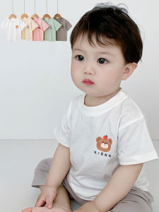 Baby Pure Cotton Short Sleeve Summer Thin Absorb Sweat T-shirt Mens and Womens Childrens Simplicity round Neck Half Sleeve Cool Sweat-Absorbent Tops