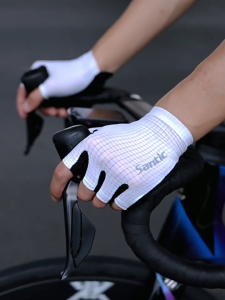 Santic Găng tay đạp xe nam phụ nữ thở chống sốc thể thao đường MTB xe đạp nửa ngón tay găng tay