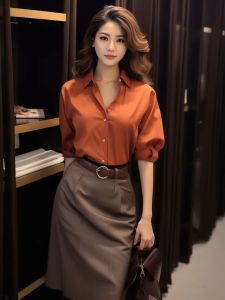 Elegant Business Womens Shirt Skirt Set Luxury Lady High Waist A-Line Midi Dress Two-Piece Suit Autumn Collection 2024