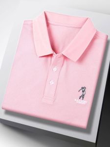 เสื้อยืดคอโปโลผู้ชายคอตตอนสีชมพูลำลอง ทรงหลวม แขนสั้น ทรงปกติ แฟชั่นฤดูร้อน เสื้อผ้าทำงาน แบรนด์ Kupalolun