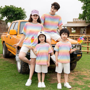 Colorful Striped Family Matching Outfits Mother Daughter Overalls Set Summer Casual Cotton Polyester Blend Cool Sensation