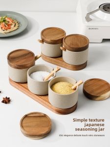 Good-looking Seasoning Jar Suit Japanese Ceramic Kitchen Spice Jar For Home Internet Celebrity Salt Sugar and Monosodium Glutamate Seasoning Can