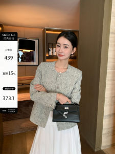 Maven Lin Luxury Pearl Button Textured Short Coat Womens Fashion Outerwear Elegant Long Sleeve Cotton Polyester Blend