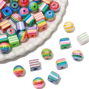 ลูกปัดเรซิ่นลาย 9-12มม เครื่องประดับทำเครื่องเพชร DIY 10ชิ้น/ถุง สีลูก กวาดสมุด