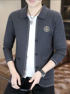HENGYUANXIANG | Spring Autumn Knitted Cardigan Mens Open Fashion Casual Simple Collar Sweater Trendy Polyester Viscose Nylon Long Sleeve Urban Style