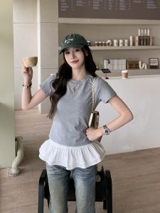 Áo Thun Nữ Cổ Tròn Tay Ngắn Dáng Ôm Đa Năng Mùa Hè Thường Ngày Dài 3Mer Oh Oh Three Sister Áo Thun Cotton Pha Lanh