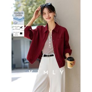 Vimly | Vintage Port Style Red Cotton Workwear Notch Collar Jacket