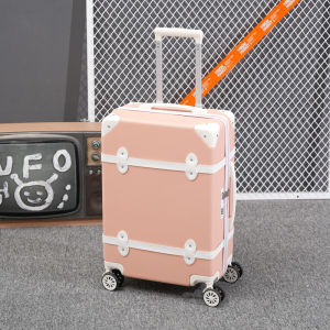 Vintage Style Womens Luggage 24 Inch Carry-On Suitcase Mother-Child Design Retro Polka Dot Pattern Spinner Wheels Travel Bag