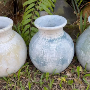 Vaseแจกันดินเผาทรงอ้วนปากบาน วินเทจสไตล์ ขนาด 25 x 24 cm.