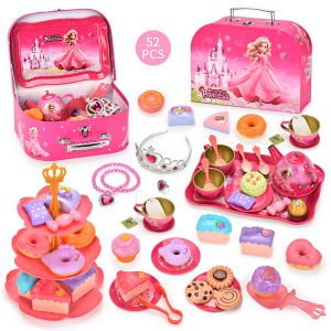 52 pieces/set of tea party set iron tea set role-playing toy princess afternoon tea time game kitchen dessert toy