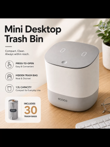 Mini Desktop Trash Bin Compact Clean Press-to-Open Hidden Trash Bag 1.5L Capacity Includes 30 Trash Bags