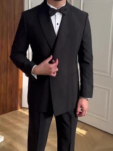 Áo Blazer Nam Đen Dáng Ôm Cổ Notch
