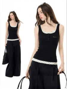 EVPGB | Black Polka Dot Faux Two-Piece Tank Top Halter