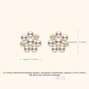 Helas | Freshwater Pearl Cultured Diamond Gold Earrings