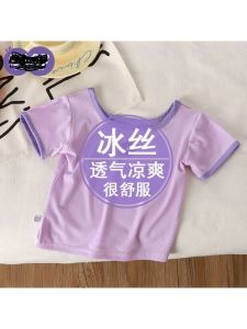 เสื้อยืดแขนสั้นผ้าไหมน้ำแข็งคอเหลี่ยมสำหรับเด็กผู้หญิง ฤดูร้อน 2025 ใหม่ล่าสุด เสื้อผ้าเด็ก เสื้อยืด ผ้าโพลีเอสเตอร์ ระบายอากาศได้ดี