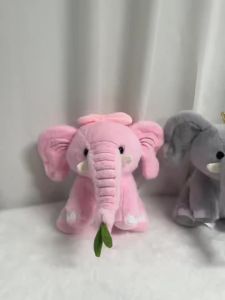 Cute Elephant Plush Doll Long Nose Pink Grey Sitting Elephant Animal Stuffed Crown Elephant Toy Home Decor Birthday Gift for Kid