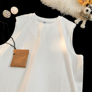 Pure Cotton Sleeveless Vest Mens Summer Casual Fashion High Street Teenage Top Breathable round Neck Text Print T-shirt