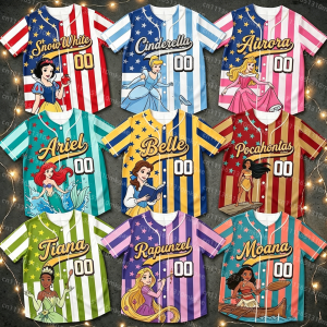 52TOYS | Princess Baseball Jersey Casual Short Sleeve Button Down Shirt Kids 3D Print Fashion Streetwear for Women t-shirt Summer Tops