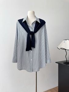 ลำลอง เสื้อเชิ้ตคอโปโลแขนยาว ผ้าคลุมไหล่ลาย กระดุมเดียว หลวม Fit โพลีเอสเตอร์ Blend ผู้หญิง แฟชั่น ฤดูใบไม้ร่วง สไตล์ใหม่ เสื้อท่อนบน