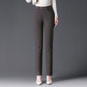 Aokawen | High Waist Elastic Casual Pants Womens Harlan Style Spring Autumn Fashion Middle Aged Mom Long Trousers Coffee Color