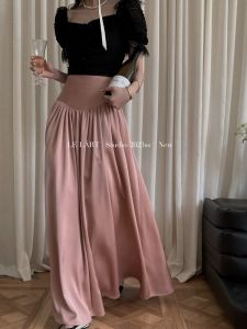 Lelart French Elegant High Waist Slim A-Line Midi Skirt Minimalist Style Floor-Length Maxi Skirt Commute Korean Style Pure Color