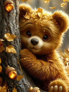 HUACAN 5d Diy Diamond Mosaic Bear Animal Full Drill Handmade Diamond Painting Adulte Tree Forest Autumn Home Wall Art Decoration