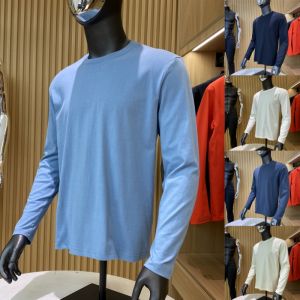 Washed Cotton Long Sleeve Basic round Neck Mens T-shirt Spring Autumn New Style Pure Color Versatile Youthful Trendy Base Shirt