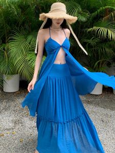 Sweet Beach Two-Piece Set Island Vacation Fairy Dress Ultra Fairy Tale Polyester Fiber Loose Waist Gown Spring Summer Dress